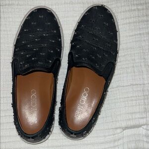 Jimmy Choo Black Textured Slip-Ons